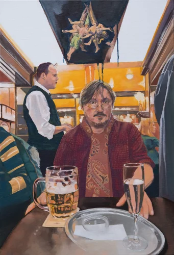 «Autoportrait à la pinte», olieverf op doek, Alfred Michel Fabry (2026). Autoportrait%20a%20la%20pinte_basse-def_WEBP